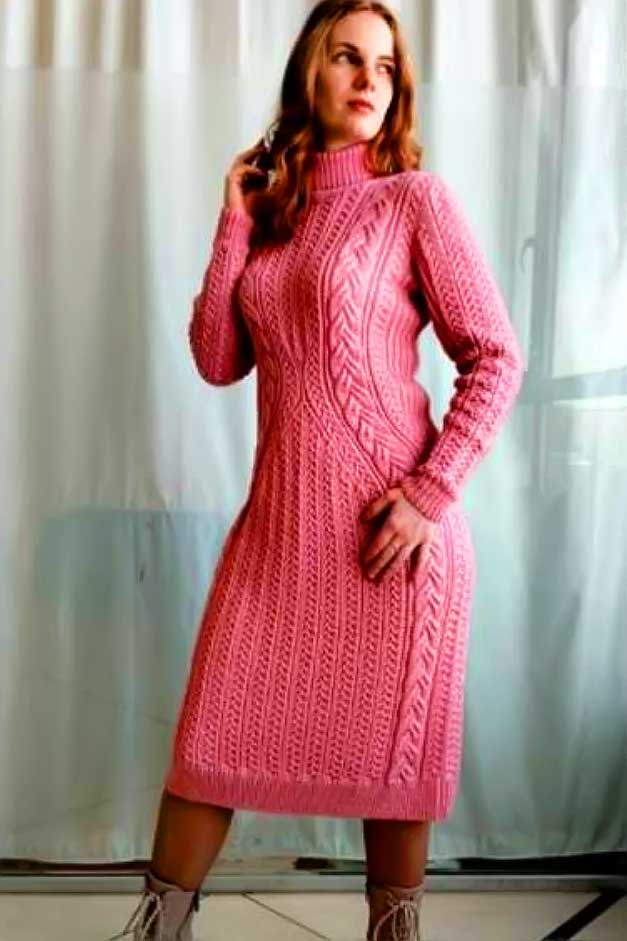 Платье «Розовое пламя» спицами + СХЕМА